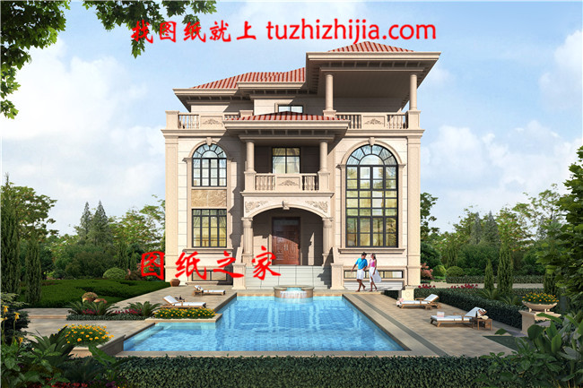 農(nóng)村三間三層別墅設(shè)計(jì)圖，外觀造型色彩清新淡雅