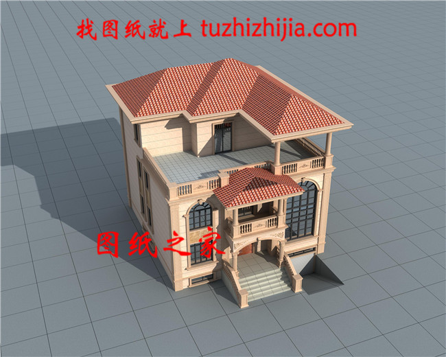 農(nóng)村三間三層別墅設(shè)計(jì)圖，外觀造型色彩清新淡雅