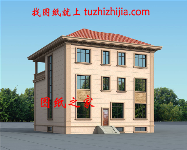 農(nóng)村三間三層別墅設(shè)計(jì)圖，外觀造型色彩清新淡雅