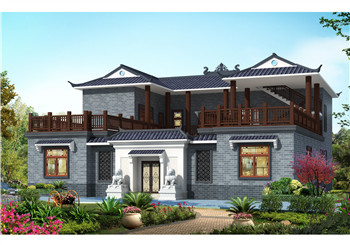 新款中式二層四合院住宅設(shè)計圖，農(nóng)村自建帶露臺設(shè)計