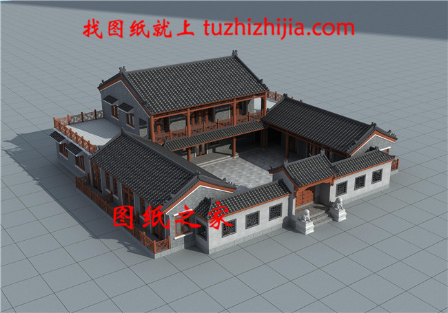 精美二層中式四合院別墅設(shè)計圖，外型設(shè)計十分漂亮