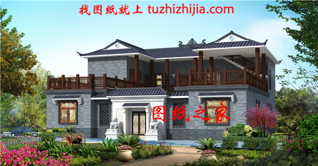 2019新款二層四合院別墅設(shè)計圖，帶露臺設(shè)計