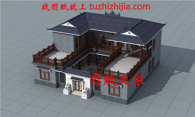 2019新款二層四合院別墅設(shè)計圖，帶露臺設(shè)計