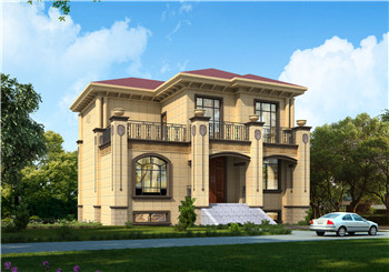 帶地下室二層別墅自建房戶型設(shè)計圖，外觀大氣