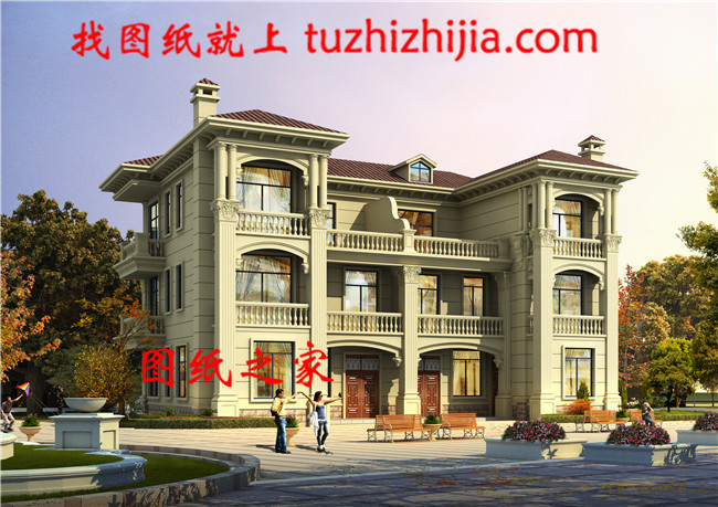 17X12米三層雙拼別墅設(shè)計(jì)圖，歐式風(fēng)格