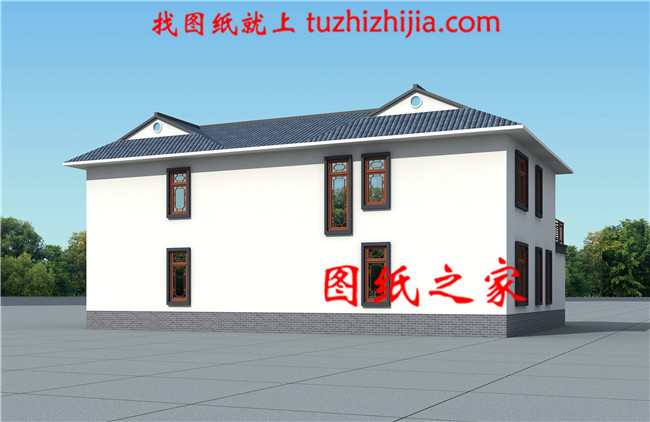 兩層新中式別墅，對稱設(shè)計(jì)，頂層大露臺(tái)