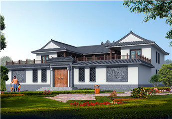 帶庭院中式二層四合院別墅設(shè)計(jì)效果圖片，方方正正