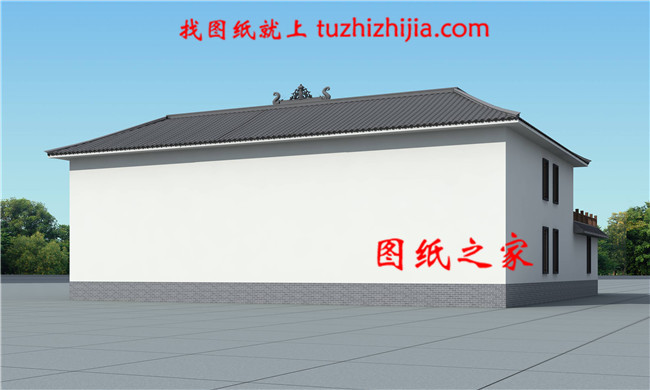 23X23米帶庭院中式二層四合院別墅設(shè)計(jì)效果圖片