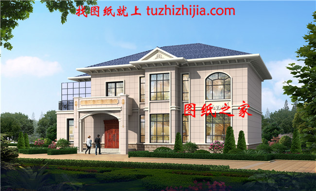 全套歐式二層別墅設(shè)計(jì)cad圖紙，含效果圖，帶車庫