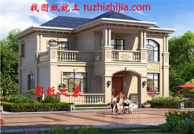 二層歐式小別墅設計方案，全套建筑設計圖紙+外觀效果圖