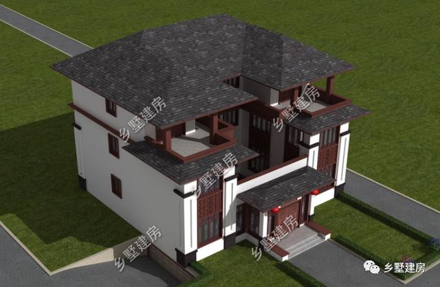 新中式風(fēng)格農(nóng)村自建別墅設(shè)計(jì)圖，充分展示了中國(guó)風(fēng)建筑的魅力