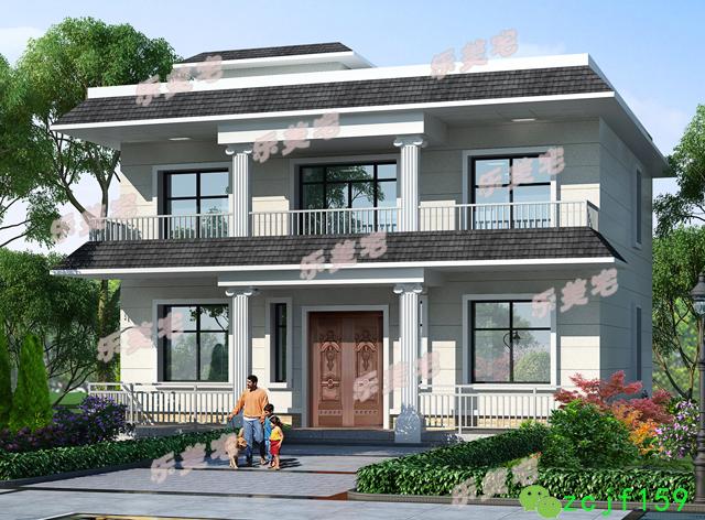 時尚簡約款二層屋頂大露臺別墅設計圖紙，廚房偏房，清潔輕便！