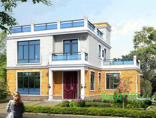 時尚簡約款二層屋頂大露臺別墅設計圖紙，廚房偏房，清潔輕便！