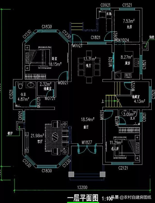 占地150平方米的三層農(nóng)村別墅設計圖，帶柴火灶和壁爐