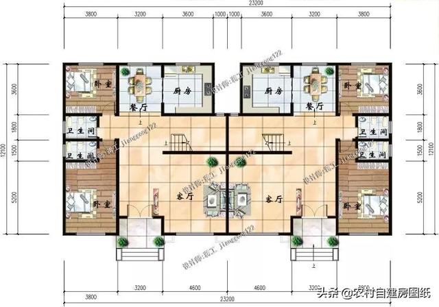 復(fù)式雙拼三層農(nóng)村自建別墅設(shè)計(jì)圖，兄弟一起建最好