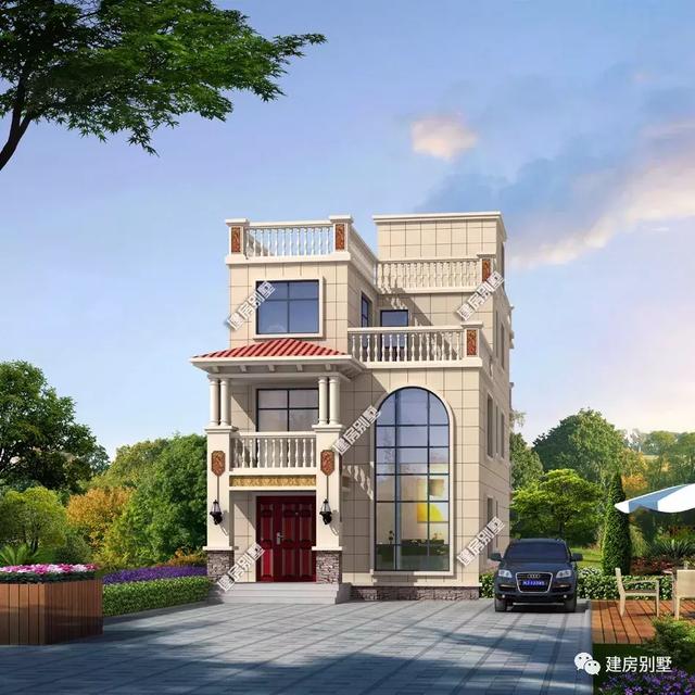 三層農村別墅設計圖，7×18米，小開間的平屋頂戶型，附裝修效果圖