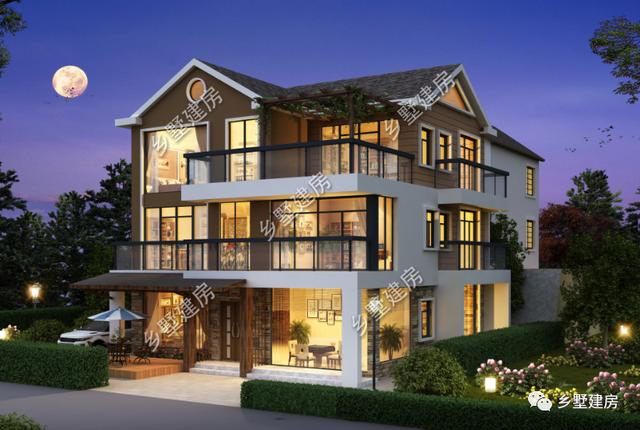 現(xiàn)代風(fēng)三層農(nóng)村別墅設(shè)計(jì)圖，簡(jiǎn)約大氣，有強(qiáng)烈的時(shí)尚感