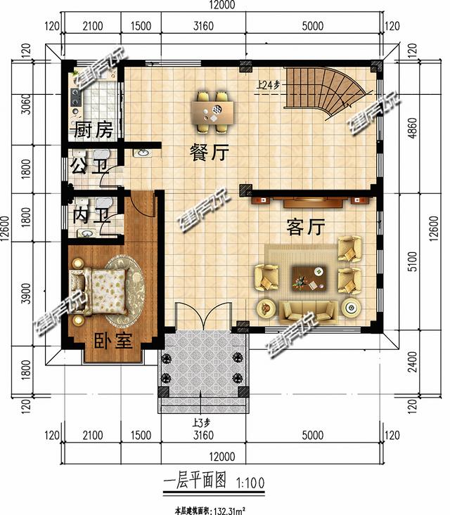 現(xiàn)代風(fēng)別墅設(shè)計(jì)圖，12X12米蓋一棟戶型方正的別墅，村長(zhǎng)都夸好看