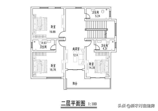 這套農(nóng)村二層平屋頂自建房設(shè)計圖，占地小，采光好