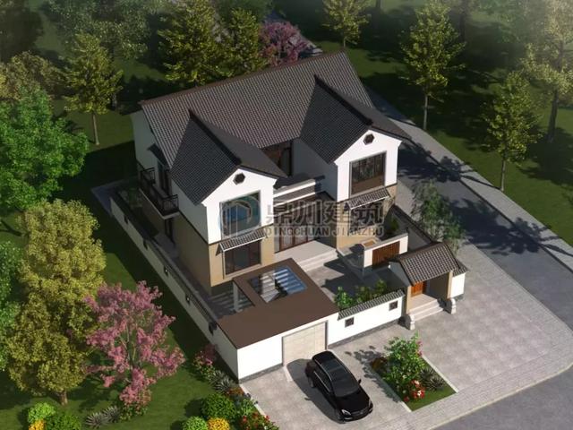 8款面寬15米的農(nóng)村別墅設(shè)計圖，第1棟中式風格，第3棟帶車庫