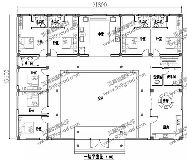 2款中式四合院農村一層自建別墅設計圖，通過對傳統(tǒng)文化的發(fā)展和傳承，打造富有情趣的獨有的生活韻味