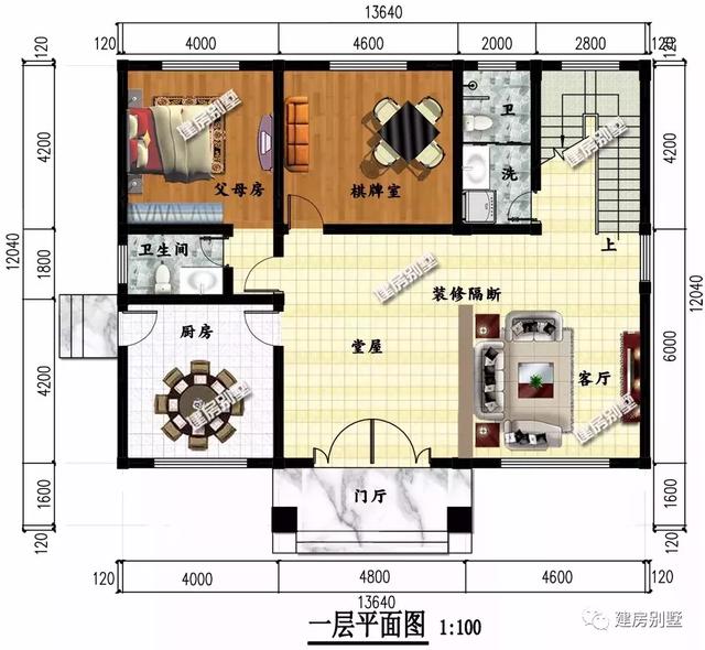 開間13.64×12米農(nóng)村別墅設(shè)計(jì)圖，看著就有強(qiáng)烈想要住進(jìn)去的欲望