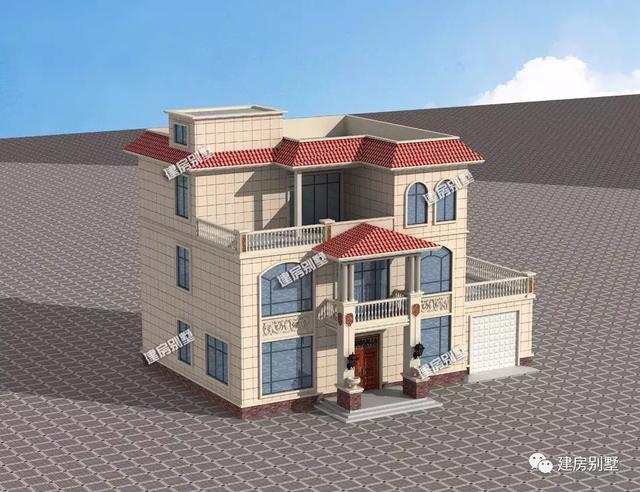 開間17.3×11.3米農(nóng)村別墅設(shè)計(jì)圖，室外設(shè)有大露臺和較小的觀景式?jīng)鐾?，涼亭處也可滿足下雨天的晾曬需要。