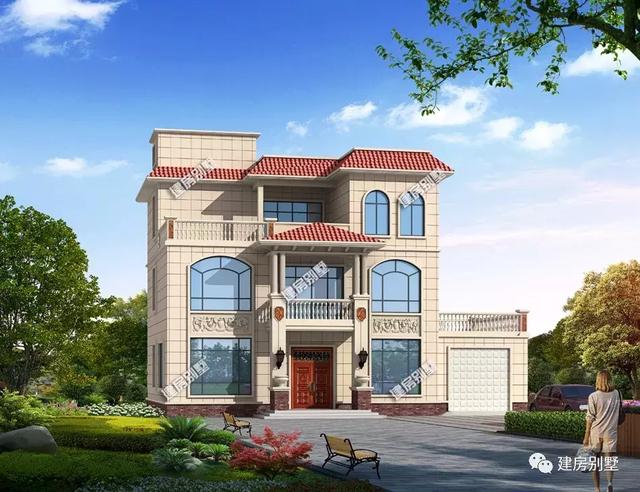 開間17.3×11.3米農(nóng)村別墅設(shè)計(jì)圖，室外設(shè)有大露臺和較小的觀景式?jīng)鐾?，涼亭處也可滿足下雨天的晾曬需要。