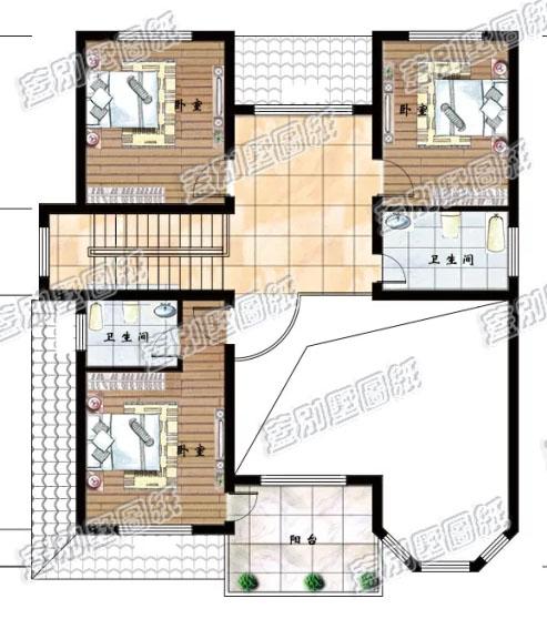 帶挑空客廳農(nóng)村二層小別墅施工圖，12萬(wàn)2廳5臥，時(shí)尚大氣