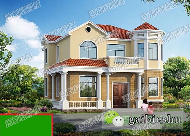 帶挑空客廳農(nóng)村二層小別墅施工圖，12萬(wàn)2廳5臥，時(shí)尚大氣