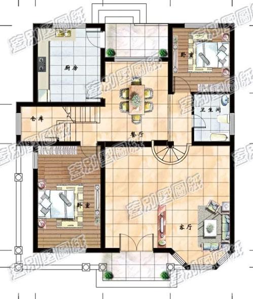帶挑空客廳農(nóng)村二層小別墅施工圖，12萬(wàn)2廳5臥，時(shí)尚大氣