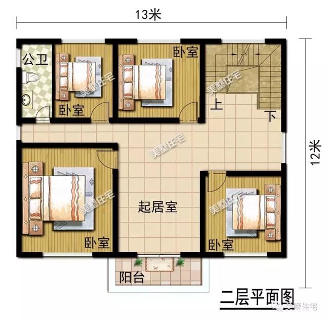 帶9間臥室的三層農(nóng)村別墅設(shè)計(jì)圖，這款別墅外觀簡(jiǎn)潔清爽，更顯鄉(xiāng)居生活的溫馨