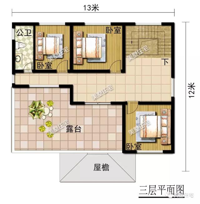 帶9間臥室的三層農(nóng)村別墅設(shè)計(jì)圖，這款別墅外觀簡(jiǎn)潔清爽，更顯鄉(xiāng)居生活的溫馨