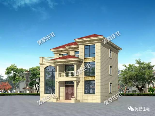 帶9間臥室的三層農(nóng)村別墅設(shè)計(jì)圖，這款別墅外觀簡(jiǎn)潔清爽，更顯鄉(xiāng)居生活的溫馨