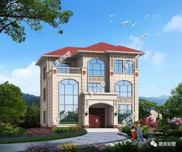 面寬12米多的三層自建房設(shè)計(jì)圖，戶型比較的周正，簡歐式的外觀不會(huì)容易過時(shí)。