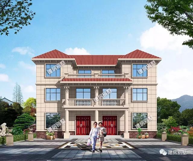 四開間設(shè)計(jì)的三層雙拼別墅設(shè)計(jì)圖，兩戶家庭都有各自的獨(dú)立生活區(qū)域，又能保持一定的聯(lián)系性