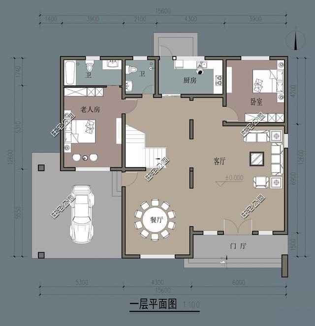 7室2廳農(nóng)村自建房別墅設(shè)計(jì)圖，客廳面積最大，絕對的接待好地方。
