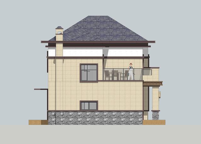 簡單實(shí)用造價(jià)不高的農(nóng)村二層別墅設(shè)計(jì)圖，坐北朝南的庭院，南北通過主體建筑劃分為前后庭院。