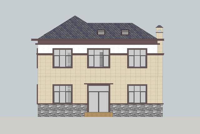 簡單實(shí)用造價(jià)不高的農(nóng)村二層別墅設(shè)計(jì)圖，坐北朝南的庭院，南北通過主體建筑劃分為前后庭院。