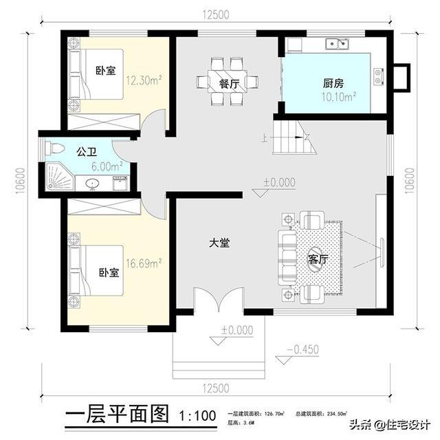 二層中式別墅帶露臺(tái)農(nóng)村自建房設(shè)計(jì)圖，占地面積126平米，造價(jià)30萬(wàn)左右。
