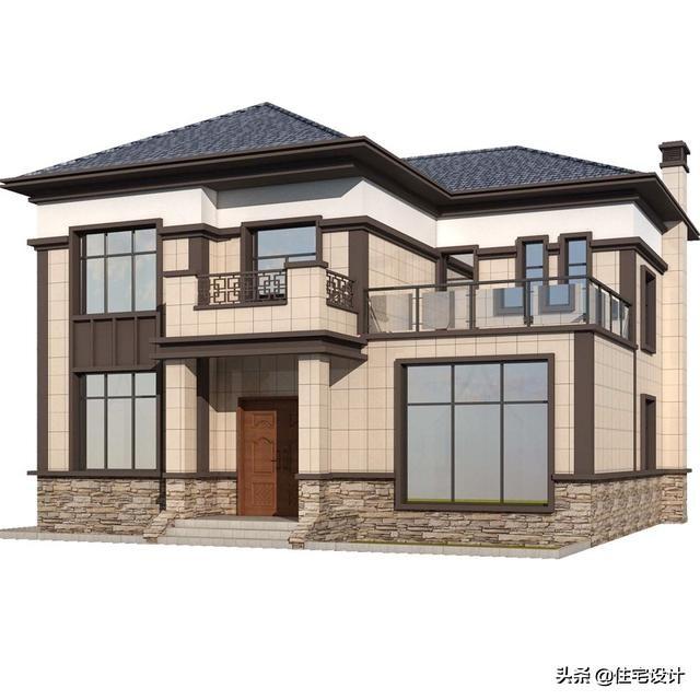 二層中式別墅帶露臺(tái)農(nóng)村自建房設(shè)計(jì)圖，占地面積126平米，造價(jià)30萬(wàn)左右。