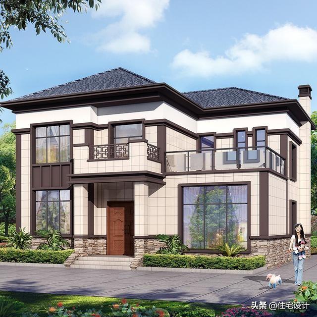 二層中式別墅帶露臺(tái)農(nóng)村自建房設(shè)計(jì)圖，占地面積126平米，造價(jià)30萬(wàn)左右。