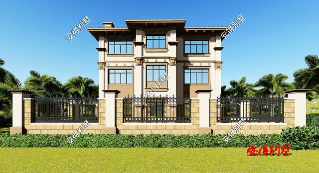 帶小院的3層歐式別墅設計圖，挑空大客廳大露臺，設計后的別墅總能起到事半功倍的效果。