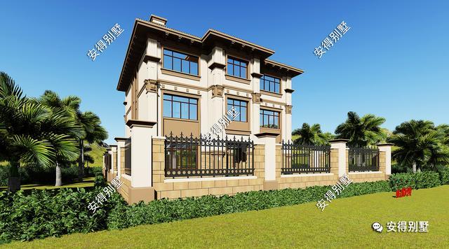 帶小院的3層歐式別墅設計圖，挑空大客廳大露臺，設計后的別墅總能起到事半功倍的效果。