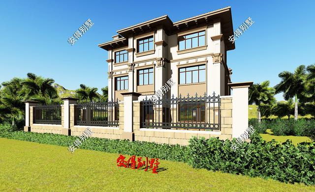 帶小院的3層歐式別墅設計圖，挑空大客廳大露臺，設計后的別墅總能起到事半功倍的效果。