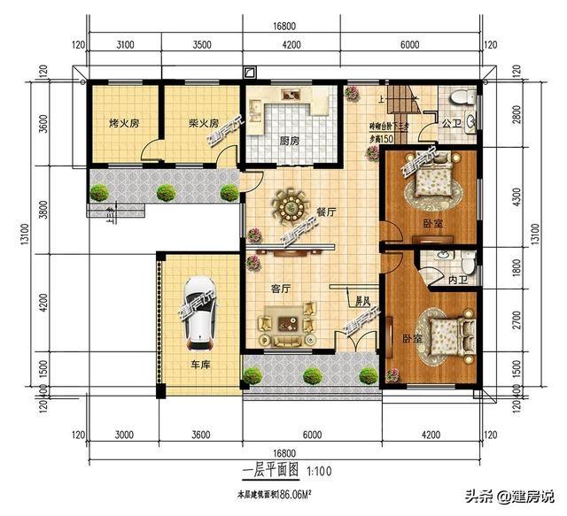 4款帶堂屋+車庫(kù)的別墅設(shè)計(jì)圖，這才是適合農(nóng)村的好戶型！建棟在老家居住舒適舒心，一百年都不過時(shí)。