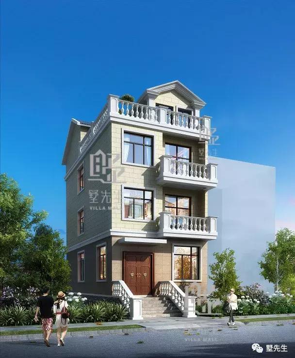 四層歐式自建別墅設(shè)計(jì)圖，6室4廳3衛(wèi)1廚1儲(chǔ)物間，臥室基本都是大面積的落地窗，不僅能達(dá)到好的采光效果，住起來(lái)也提升了舒適