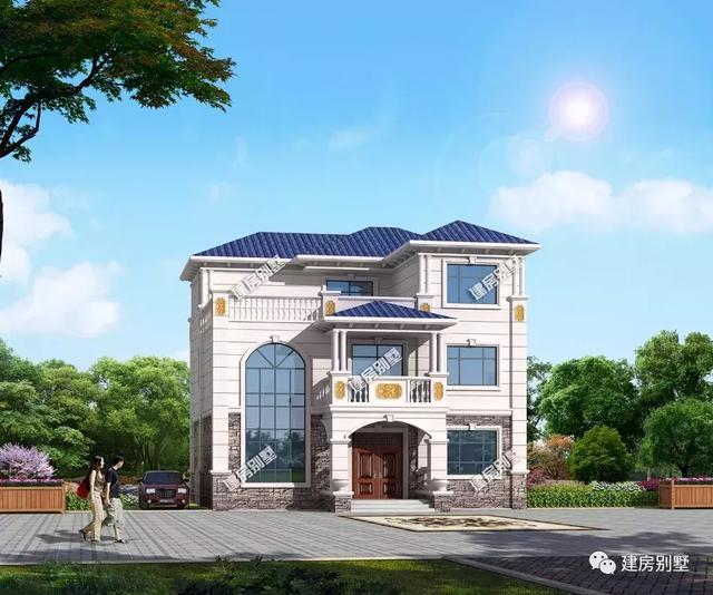 農(nóng)村簡歐式風格別墅設(shè)計圖，客廳挑空，施工難度不大、造價不算太高