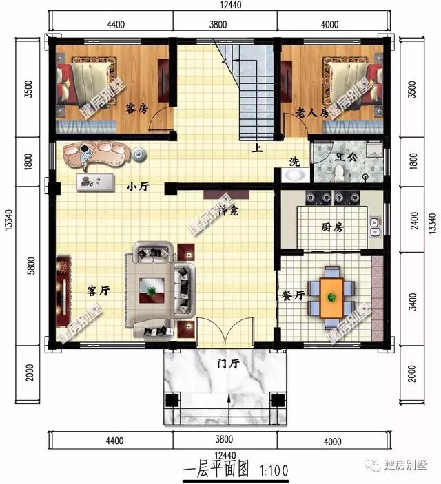 農(nóng)村簡歐式風格別墅設(shè)計圖，客廳挑空，施工難度不大、造價不算太高