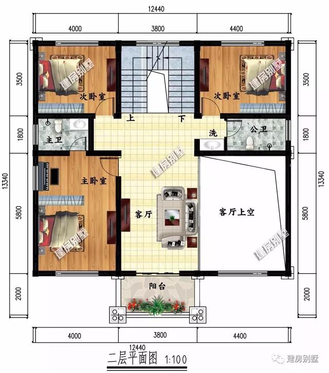 農(nóng)村簡歐式風格別墅設(shè)計圖，客廳挑空，施工難度不大、造價不算太高